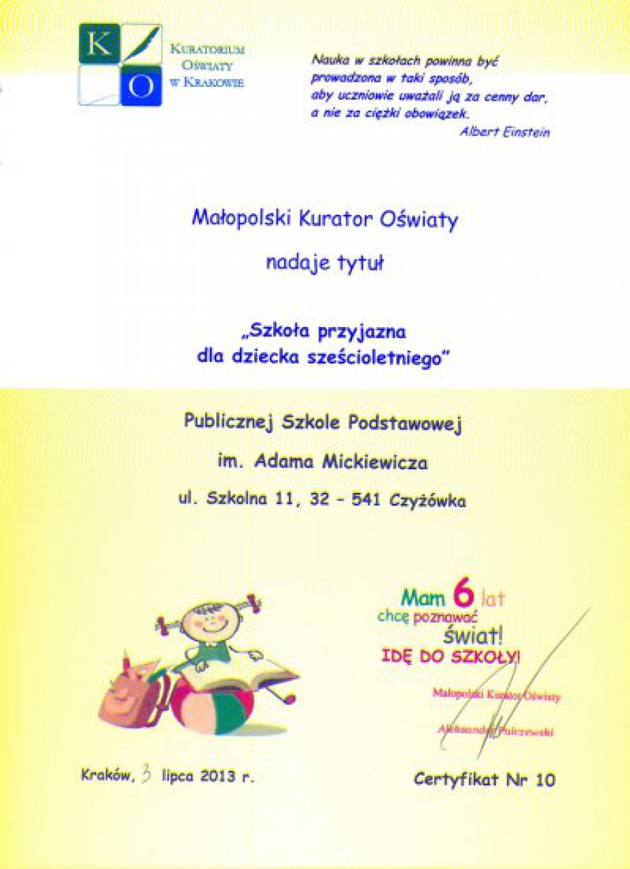Jedyny certyfikat w powiecie dla szkoły w Czyżówce