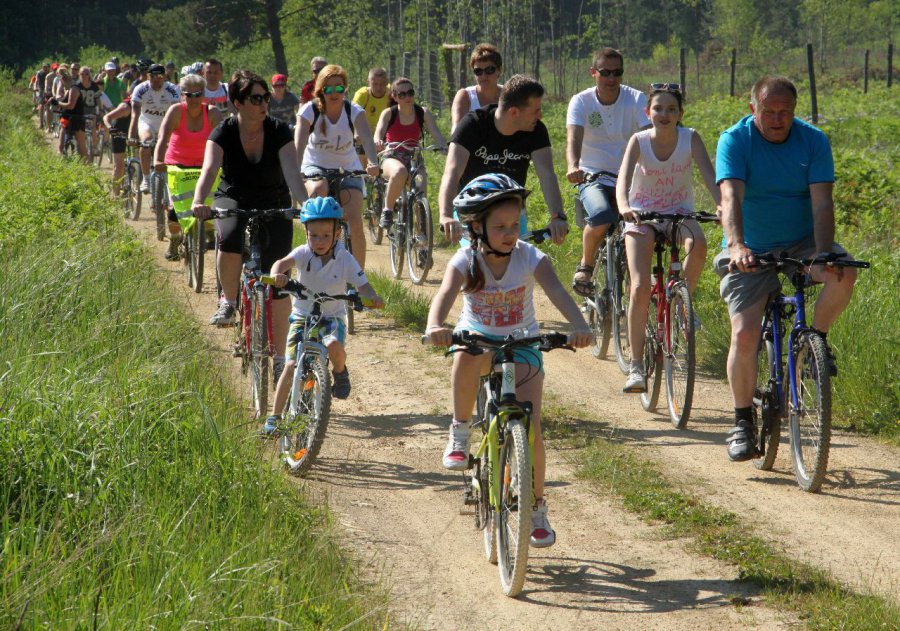 Peleton dwustu dużych i małych rowerzystów przejechał przez Kąty i lasy w rejonie Grobli