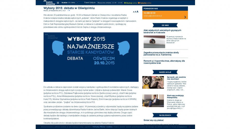 Wybory 2015 w Radiu Kraków - w Oświęcimiu debata kandydatów okręgu chrzanowskiego 