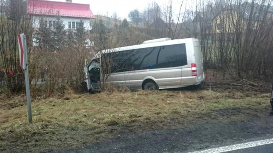 Bus z wycieczką obcokrajowców wypadł z drogi
