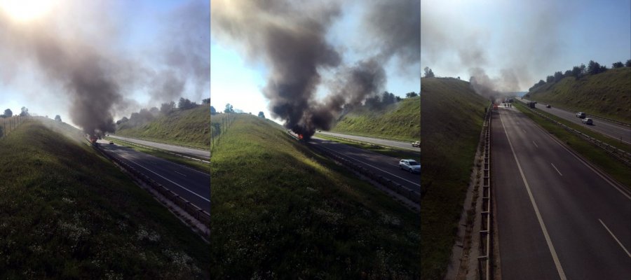 Samochód osobowy spłonął na autostradzie A4
