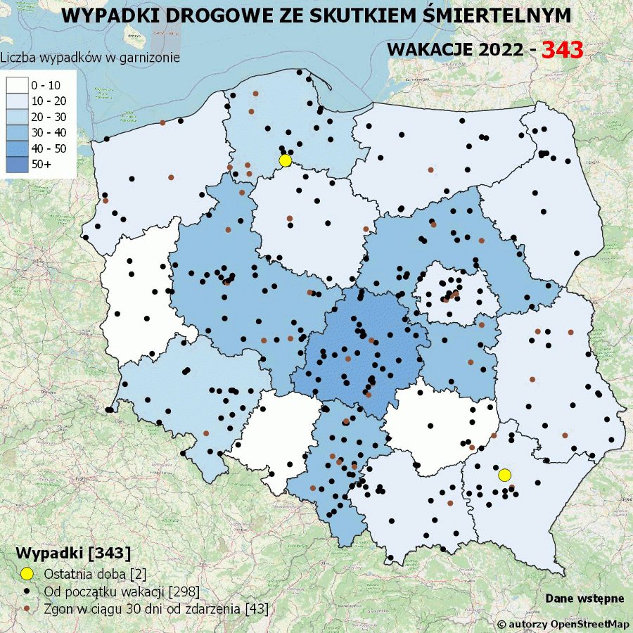 343 wypadki śmiertelne na polskich drogach w okresie wakacyjnym