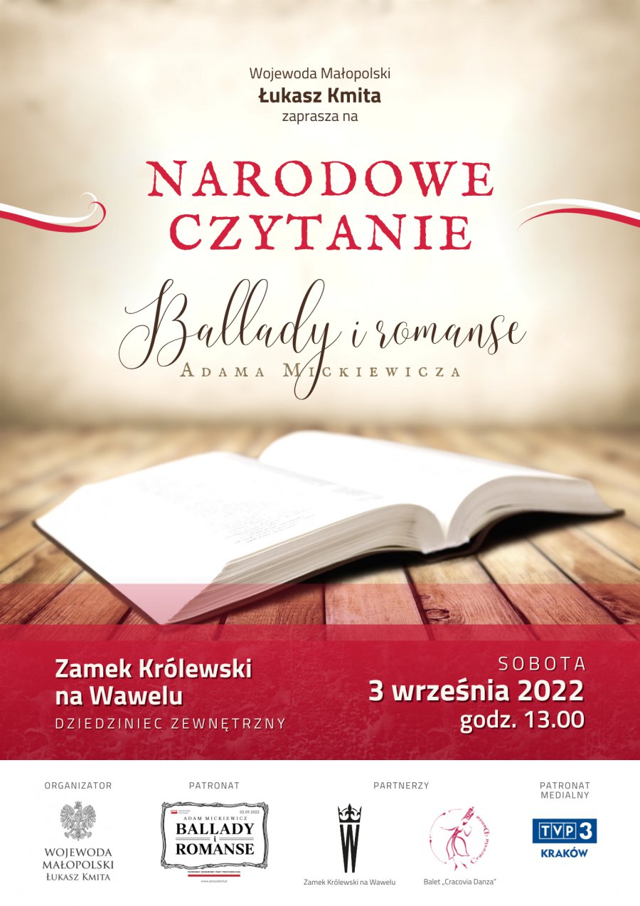 "Ballady i romanse" będą czytać dyplomaci i wojewoda. Można ich posłuchać na Wawelu