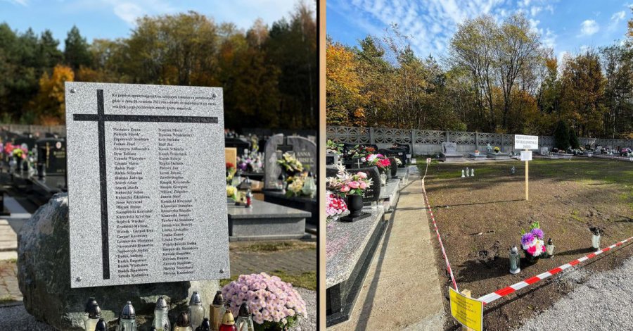 Dziś poświęcenie tablicy z nazwiskami zmarłych, których groby pochłonęło zapadlisko na cmentarzu w Trzebini (ZDJĘCIA)
