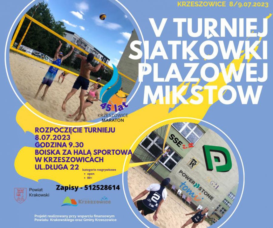 MKS Maraton Krzeszowice zaprasza na V Turniej Siatkówki Plażowej Mikstów