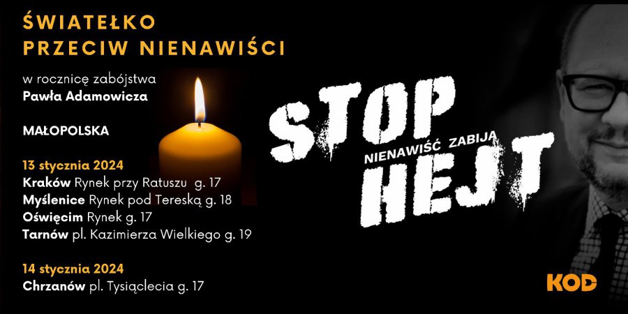 Światełko przeciw nienawiści - Chrzanów w rocznicę śmierci Pawła Adamowicza